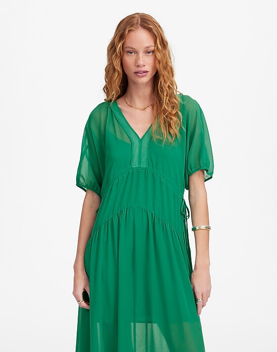 Madewell Sheer V-Neck Dolman Maxi Dress Verdant Green