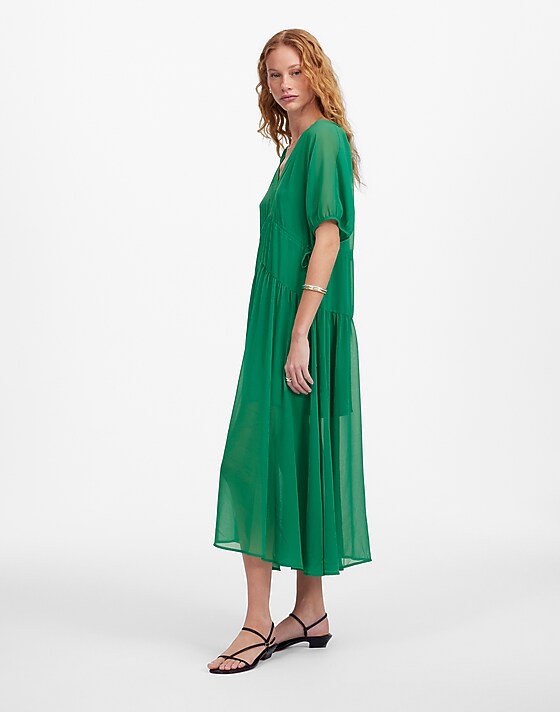 Madewell Sheer V-Neck Dolman Maxi Dress Verdant Green