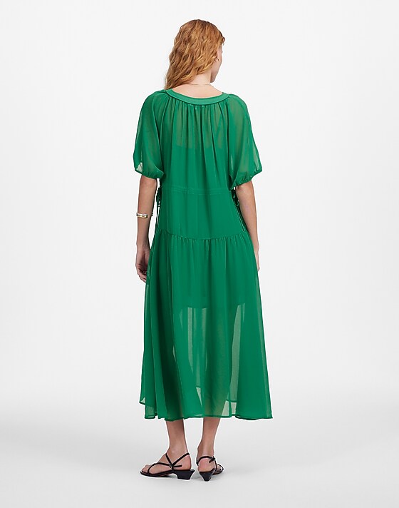 Madewell Sheer V-Neck Dolman Maxi Dress Verdant Green