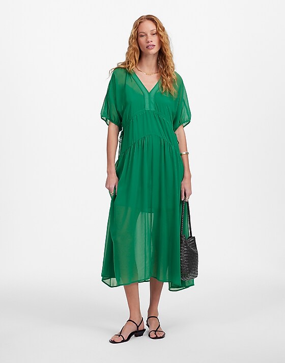 madewell Sheer V-Neck Dolman Maxi Dress verdant green