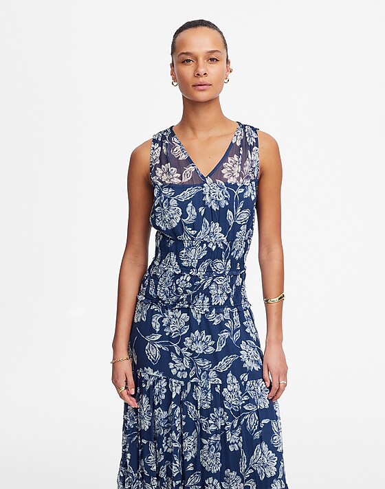 madewell Sheer V-Neck Maxi Dress in Floral saylor floral navy large