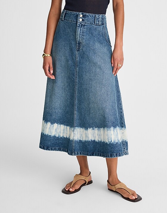Madewell Shibori Denim A-Line Midi Skirt Shibori Wash