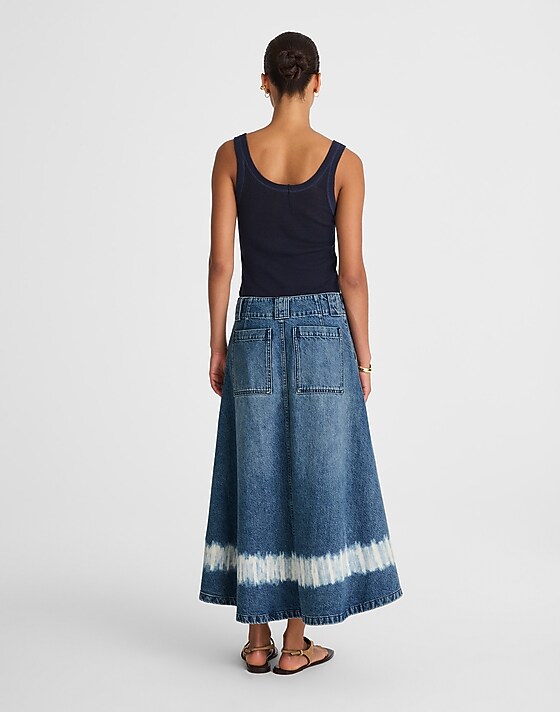 Madewell Shibori Denim A-Line Midi Skirt Shibori Wash