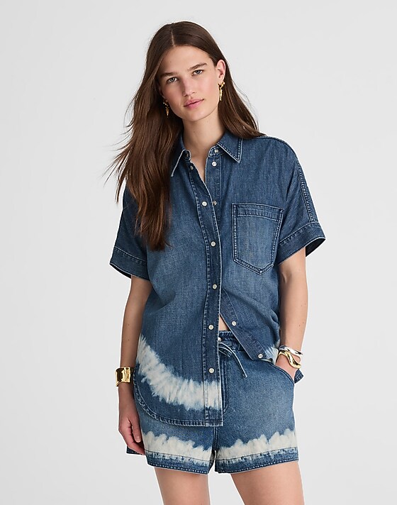 madewell Shibori Denim Short-Sleeve Shirt shibori wash