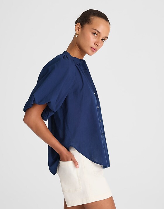 Madewell Shirred Balloon-Sleeve Top In Cotton Voile Lawn Cotton Voile