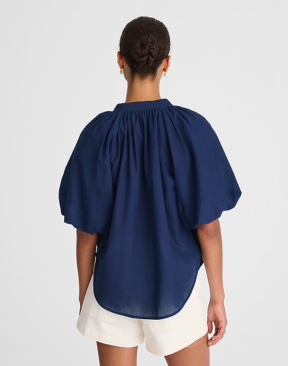 Madewell Shirred Balloon-Sleeve Top In Cotton Voile Lawn Cotton Voile