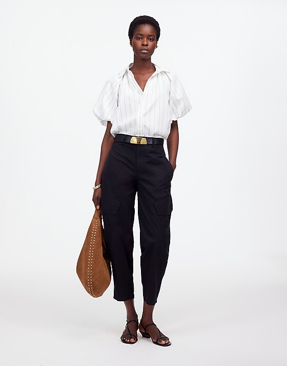 Madewell Shirred Bubble-Sleeve Button-Up Shirt White