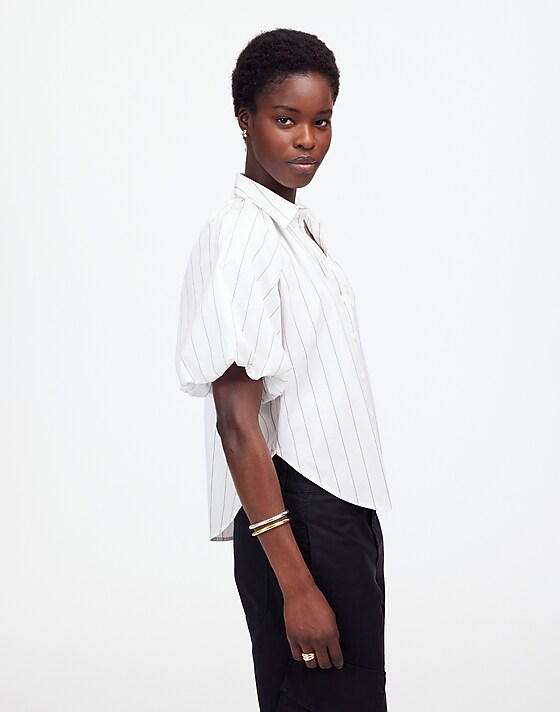 Madewell Shirred Bubble-Sleeve Button-Up Shirt White