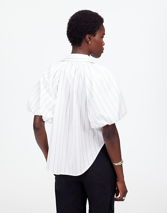 Madewell Shirred Bubble-Sleeve Button-Up Shirt White
