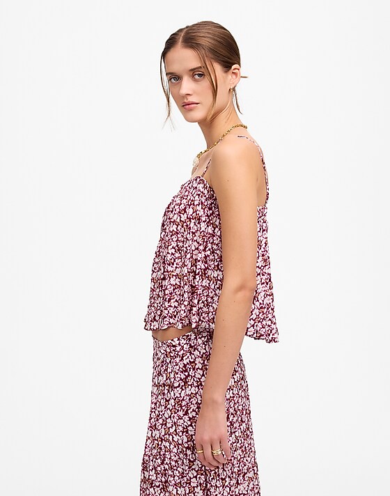 Madewell Shirred Squareneck Tank In Floral Emma Floral Burgundy