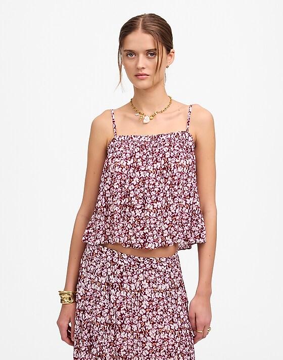 madewell Shirred Squareneck Tank in Floral emma floral burgundy