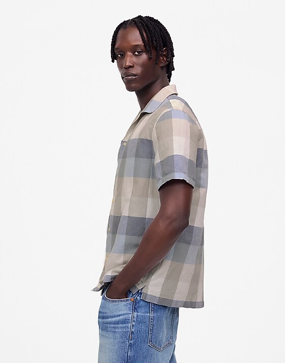 Madewell Short-Sleeve Button-Up Shirt In Cotton-Linen Blend Seaside Multi