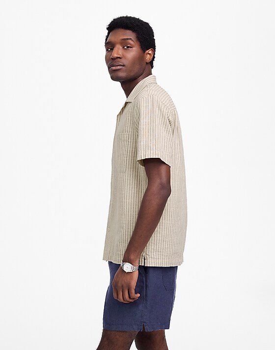 Madewell Short-Sleeve Button-Up Shirt In Indigo-Dyed Stripe Colton Stripe