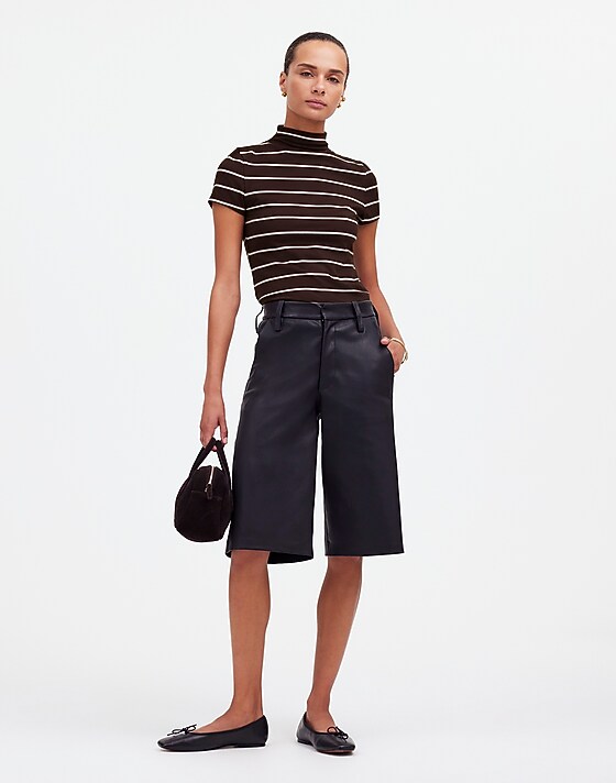 Madewell Short-Sleeve Mockneck Tee In Stripe Dark Carob