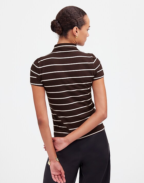 Madewell Short-Sleeve Mockneck Tee In Stripe Dark Carob
