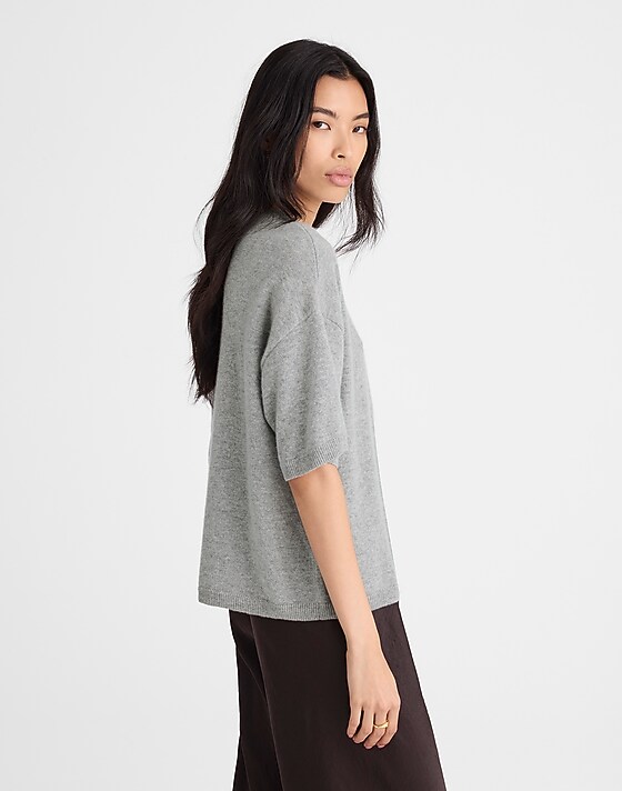 Madewell Short-Sleeve Sweater Tee In 100% Cashmere Light Heather Grey