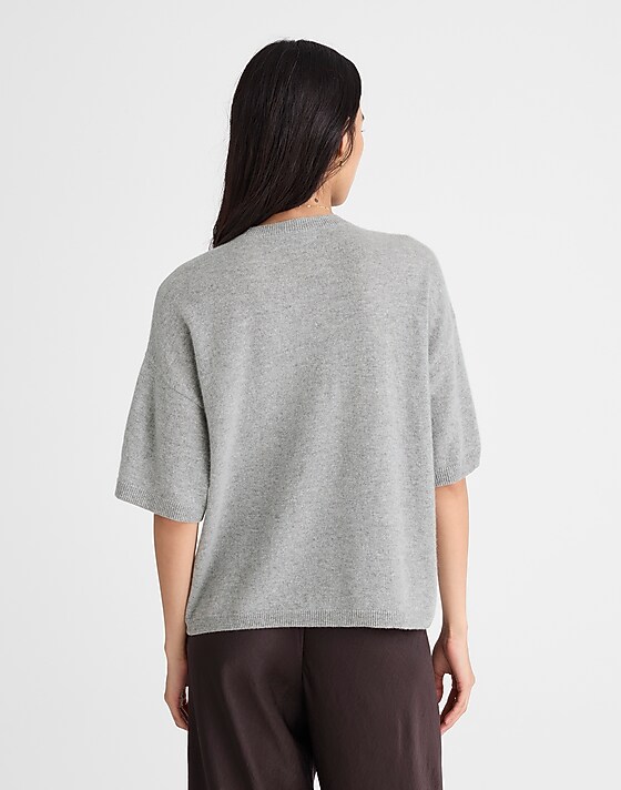 Madewell Short-Sleeve Sweater Tee In 100% Cashmere Light Heather Grey