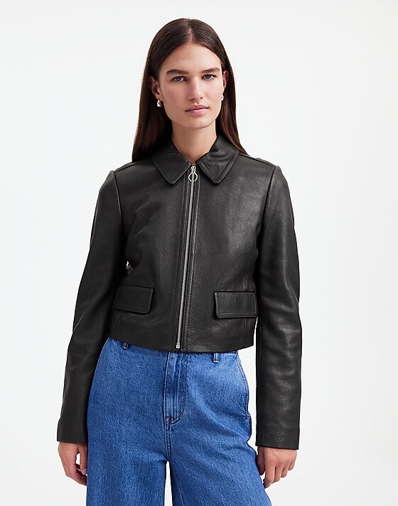 Madewell Shrunken Zip-Front Jacket In Leather True Black