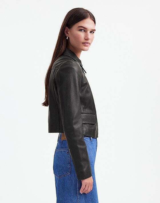 Madewell Shrunken Zip-Front Jacket In Leather True Black
