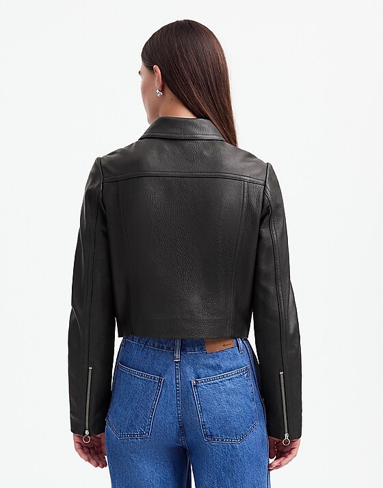 Madewell Shrunken Zip-Front Jacket In Leather True Black
