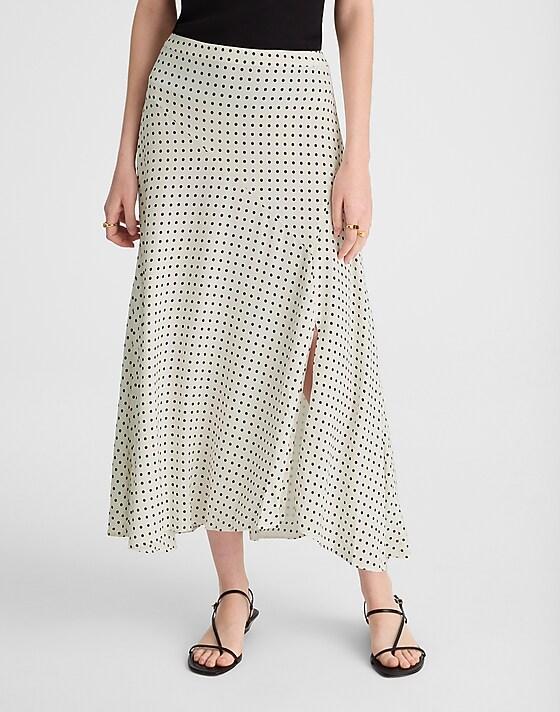 Madewell Side-Slit Midi Skirt Linear Dots Lighthouse