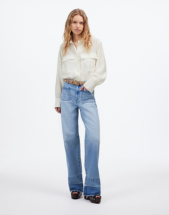 Madewell Silk Utility-Pocket Button-Up Shirt Winter White