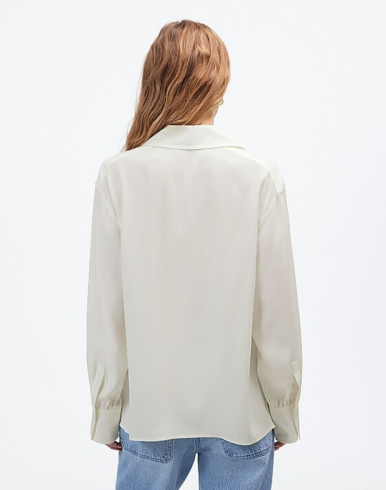 Madewell Silk Utility-Pocket Button-Up Shirt Winter White