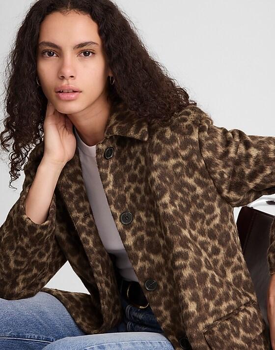 Madewell Single-Breasted Topcoat In Leopard Print Brushed Leopard