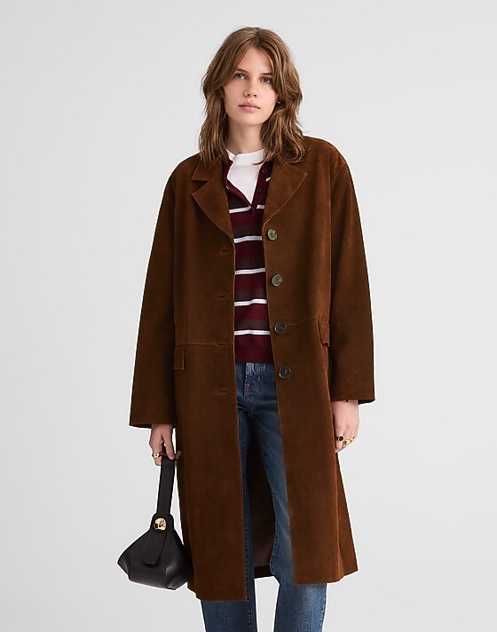 Madewell Single-Breasted Topcoat In Suede Dark Roast Suede