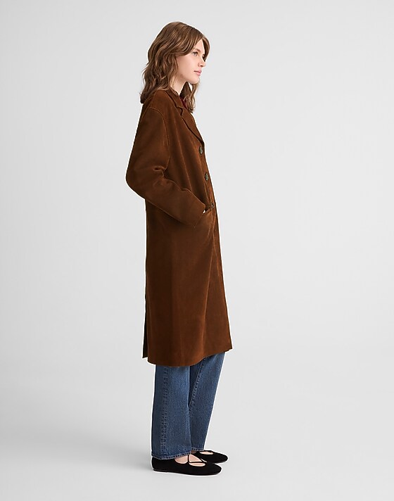 Madewell Single-Breasted Topcoat In Suede Dark Roast Suede