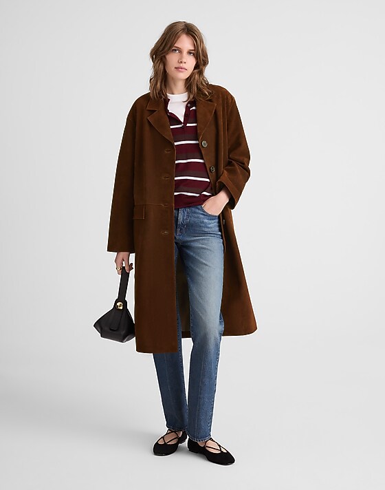madewell Single-Breasted Topcoat in Suede dark roast suede