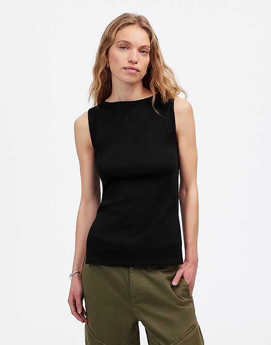 Madewell Sleeveless Boatneck Side Slit Tee Jet Black