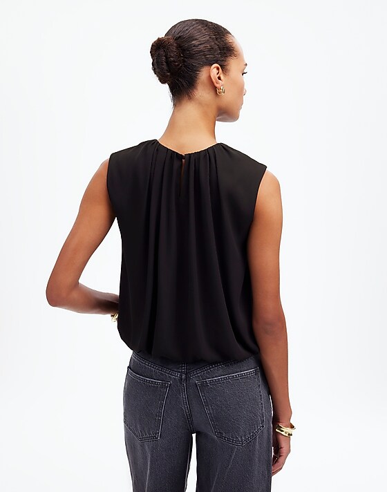 Madewell Sleeveless Bubble Top In Chiffon True Black