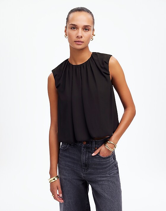 madewell Sleeveless Bubble Top in Chiffon true black