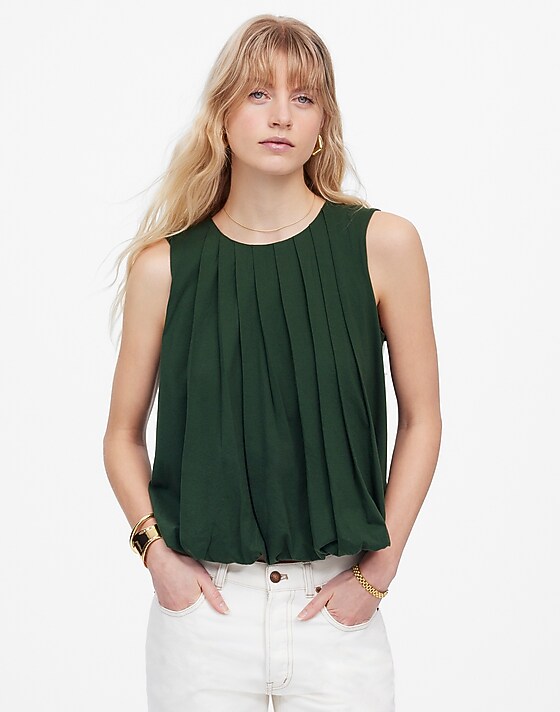 Madewell Sleeveless Crewneck Bubble Top Summit Green