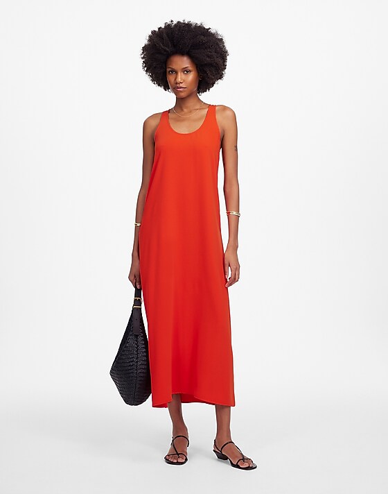 madewell Sleeveless Scoopneck Midi Dress bright flame