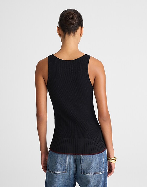 Madewell Sleeveless Sweater Top In Merino-Silk Blend Dark Navy Tipping