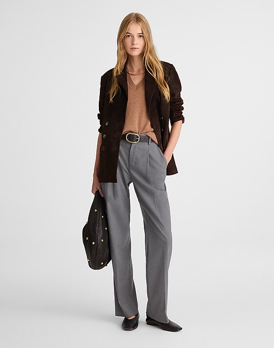 madewell Slouchy Straight Pants in Brushed Twill light grey