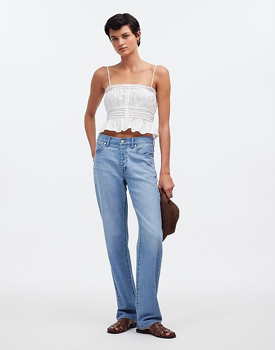 Madewell Smocked Button-Front Top In Poplin Eyelet White