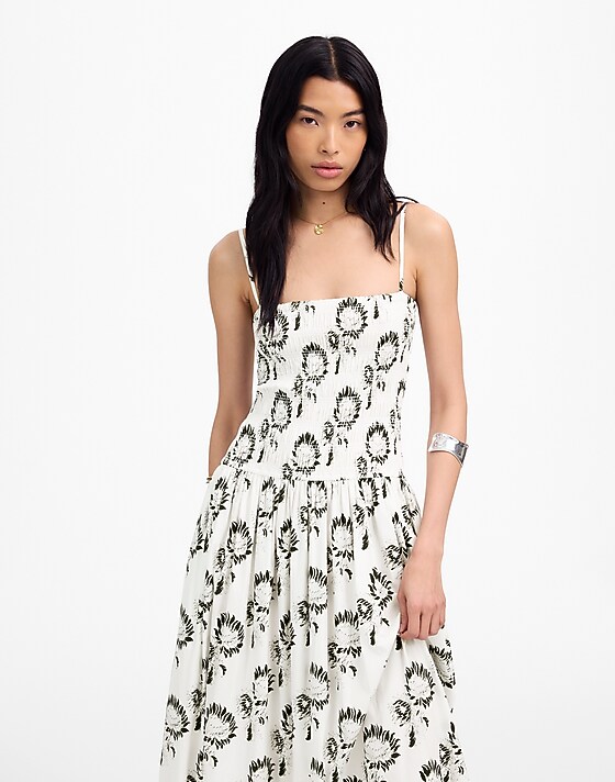 Madewell Smocked Maxi Dress Graphic Sunflowers White
