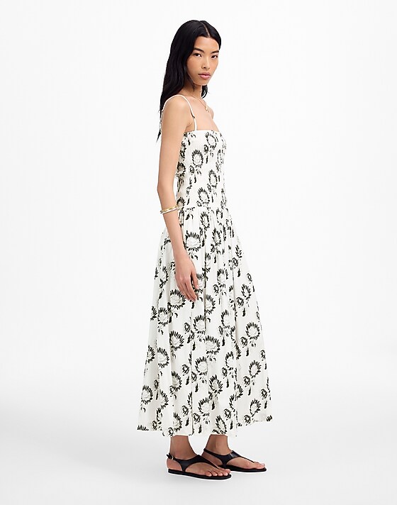 Madewell Smocked Maxi Dress Graphic Sunflowers White