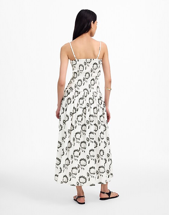 Madewell Smocked Maxi Dress Graphic Sunflowers White