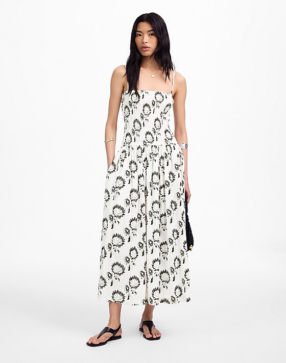 madewell Smocked Maxi Dress graphic sunflowers white