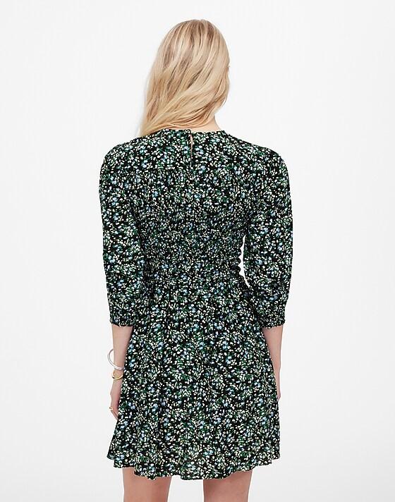 Madewell Smocked Mini Dress In Floral Meadow Ditsy Black