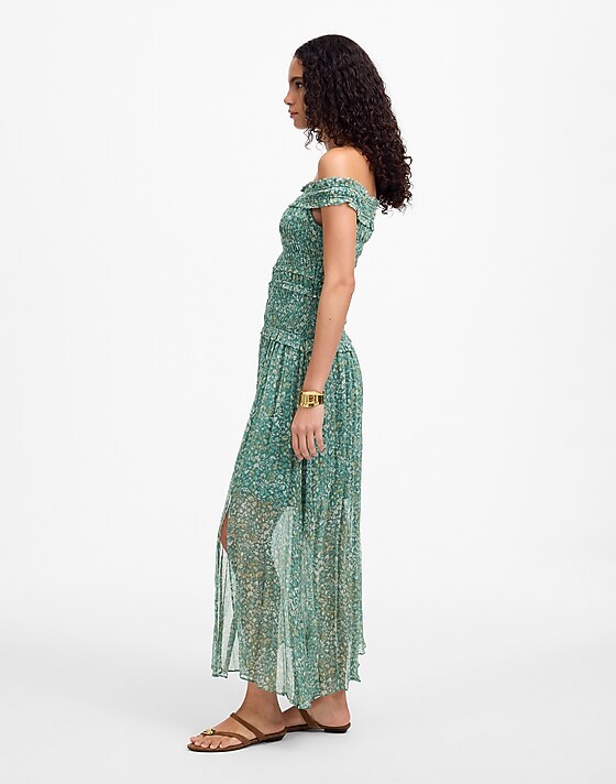 Madewell Smocked Off-Shoulder Dress In Floral Daphne Floral