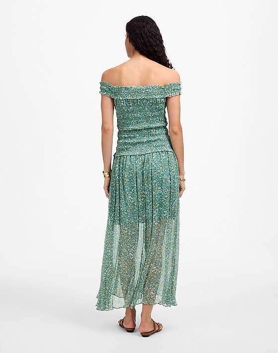 Madewell Smocked Off-Shoulder Dress In Floral Daphne Floral