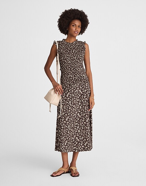 Madewell Smocked Sleeveless Midi Dress Carissa Print