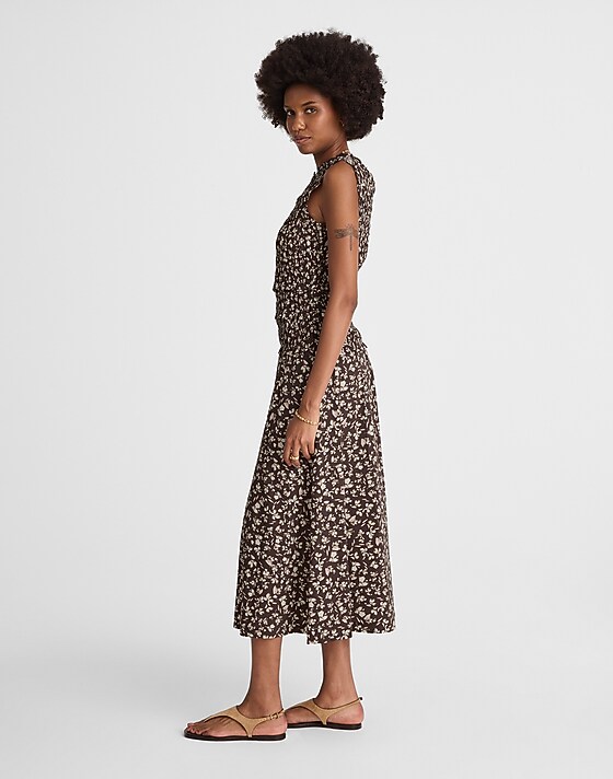 Madewell Smocked Sleeveless Midi Dress Carissa Print