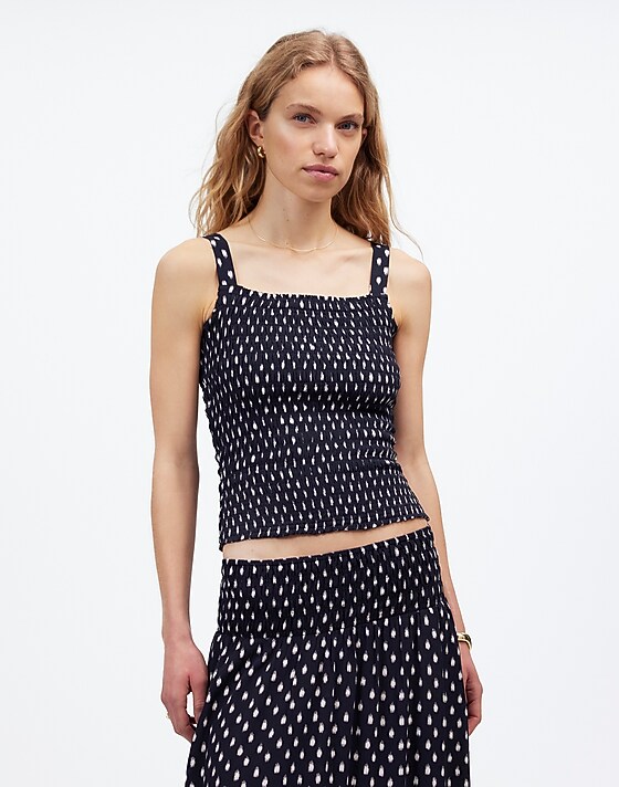 Madewell Smocked Tank Top In Shibori Dot Print Shibori Dot With Pink