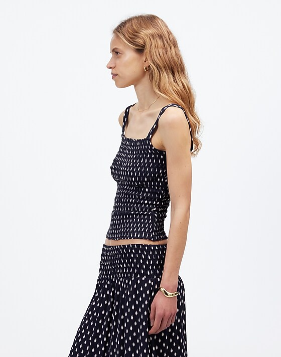 Madewell Smocked Tank Top In Shibori Dot Print Shibori Dot With Pink
